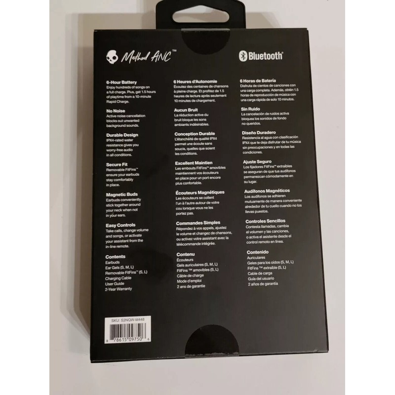 Skullcandy Method ANC Noise Cancelling Wireless Earbuds Black "NEW"