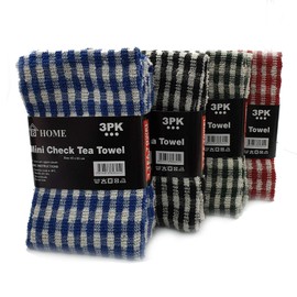 Vision Textiles Tea Towels Kitchen Towel Terry 100% Cotton Soft Touch Mini Check All Pack Size 18"x25".