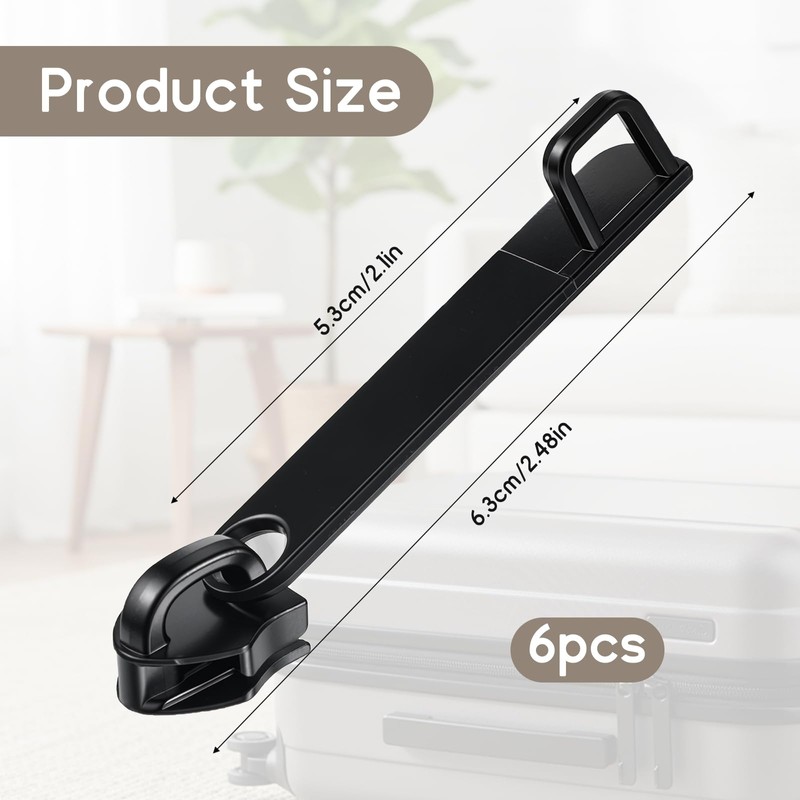 6 PCS Luggage Zipper Pull Replacement, Black Luggage Zipper Pulls
