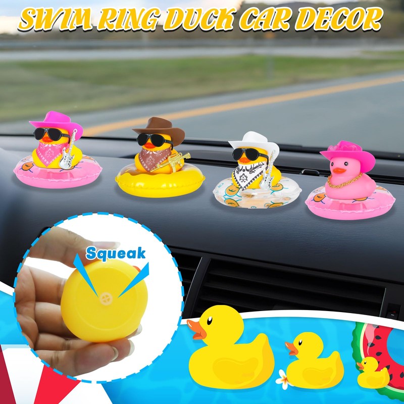 Car Rubber Duck Car Ornaments with Pink Cow-boy Hat,Squeaky Duck