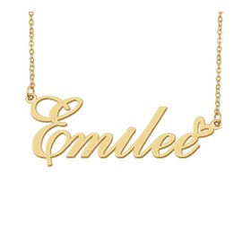 18k Gold Plated Emilee Name Necklace Heart Charm Pendant Stainless Steel Graduation Jewelry for Womens Teens 16"