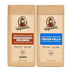 Dr. Squatch Natural Men's Body Wash Shower Gel - Cleansing, Nourishing, Long Lasting Scent, Moisturizing Body Wash for Men - Wood Barrel Bourbon & Fresh Falls (14 oz, 2-Pack)