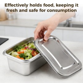 DORMIYA 2 Pcs Thickened Stainless Steel Food Keepers Set, Commercial Freezer Storage Containers with Stainless Steel Lid, 7.6 x 4.9 x 2.8 in, Ideal for Kitchen, Picnic, Camping