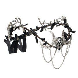 Bubbmi Black Raw Crystal Fairy Costume Headband, Elf Renaissance Fest Tiara Headpiece, Party Festival Fashion Headwear for Women Ladies