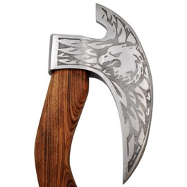 Handmade Ulu Kitchen Mini-Axe Knife Rose Wood Handle Comes with Leather Sheath (6009, High Carbon Steel)