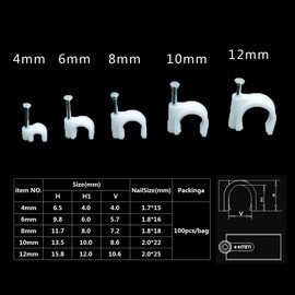 100 White Round Nail Cable Clips Ethernet Computer Wire TV Aerial RG6 Coax Cable (4mm? （19163）