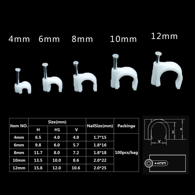 100 White Round Nail Cable Clips Ethernet Computer Wire TV