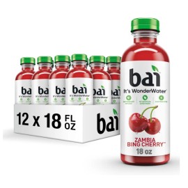 Bai (12 Pack) Bai Flavored Water Zambia Bing Cherry Antioxidant Infused Drinks 18 Oz