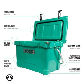 Hogg 20 qt Hard Cooler with Handle, Insulated Portable Cooler, Small Ice Chest, Portable Ice Chest, Hard Roto Molded Shell, Heavy Duty Insulated, 20qt Tarragona Teal
