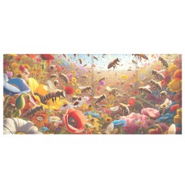 TSENQUE Bees Flower Acrylic Pencil Holder 4 Compartments Clear Pen Holder Makeup Brush Storage Organizer