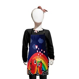 Lunarable City Love Apron, Vibrant Color Rising Rainbow Behind Silhouette of a Town and Tweeting Tiny Birds, Small Apron Bib with Adjustable Ties for Baking Painting, Small Size, Multicolor