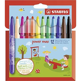 STABILO power max, estuche con 12 marcadores de tinta lavable