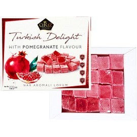 Turkish Delight with Fantastic Pomegranate Flavor, No Nuts, Sweet Confectionery Luxury Lokum Candy Dessert Glucose & Gluten Free Premium Box Approx.18 Pcs 7 Oz -Small
