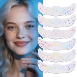DAGEDA Glitter Freckles Face Tattoo, 6pcs Multi-chrome Face Glitter Freckles Patches, Waterproof Temporary Tattoo Stickers for Women Girls, Sparkle Freckles Rave Accessories for Festivals Concerts