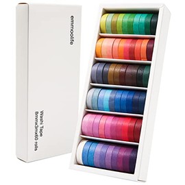 emmoolife Juego de 60 rollos de cinta Washi de 8 mm de ancho y 10 pies de largo, básico, color liso, decorativo, para arte, regalos de niños, diarios de bala, planificador de envoltura, calendario, álbumes de