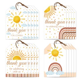 CHGCRAFT 120 Pcs Gift Tags Sun Rainbow Thank You Present Tag with String 3x2in Paper Tags Present Labels for Decoration Birthday Wedding Bridal Shower Graduation
