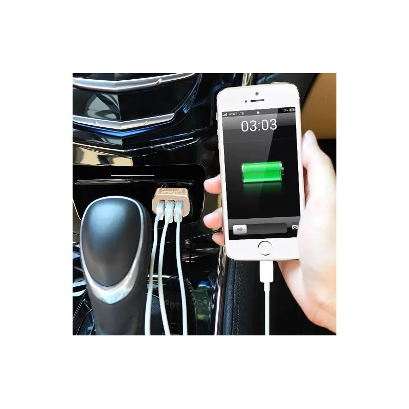 Alien Technology Plug Cargador Auto Triple Puerto Usb Carga Rapida