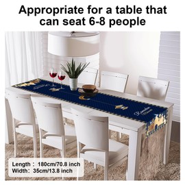 Ramadan Mubarak Table Runner, Blue Moon Table Decoration, Mosque Table Runner, Ramadan Mubarak Decoration for Muslim, Islamic, Home, Dining Room, Party Decoration, 180 x 35 cm