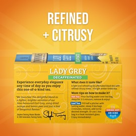 Twinings Decaffeinated Lady Grey Black Tea Individually Wrapped Bags, 20 Count (Pack of 1), Orange Peel & Lemon Peel, Enjoy Hot or Iced, 20 Teabags