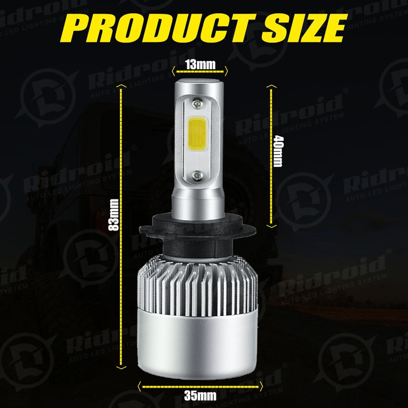 RIDROID 2x H7 LED Headlight Bulbs Kit High or Low