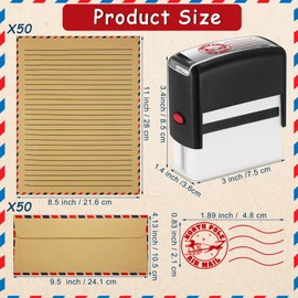 Tenceur North Pole Self Inking Stamp with 100 Pcs Vintage Airmail Stationery Paper Set 50 Lined Sheets and 50 Matching Envelopes Letter Size 8.5 x 11 Inch Signature Stamp for Letter Writing