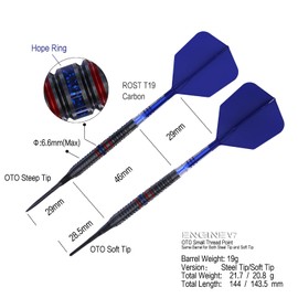 CUESOUL Engine V7 19g Steel Tip 90% Tungsten Dart Set with GEM Stone Finished and Unifying ROST T19 Carbon Flight