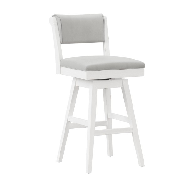 Hillsdale, Clarion Wood and Upholstered Bar Height Swivel Stool, Sea White