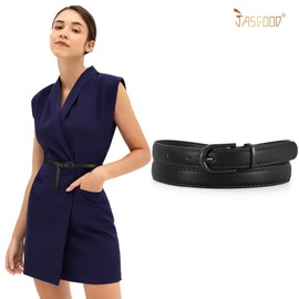 JASGOOD Women's Belt, Thin Leather Belt, Stylish, Suit, Casual, Business, Women’s Belt, Adjustable, Present, Black