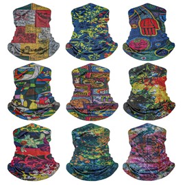 HCMY 9 Pack Headwear BOHO Ski Neck Gaiters Tube Bandana Face Mask Head Wrap Headband Scarf Elastic Cooling Balaclava for Men Women