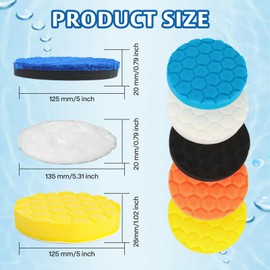 7 Pcs Polishing Pads, 5 Inch Sponge Car Polishing Pads with Wool Buffing Pads for Drill and DA Dual Action Polisher, Car Polishing Kit for Car Furniture Polishing Waxing and Sealing Glaze