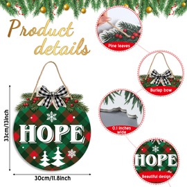 6 Pcs Christmas Hanging Sign Decorations Plaid Wreaths Door Sign Plastic Round Peace Joy Love Decorative Sign with Rope for Xmas Holiday Party Front Door Windows Walls Decor (Green and Red)