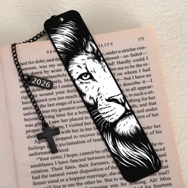Baptism Bookmarks for Man, Bible Bookmarks for Men, Black Scripture Lion Bookmarks with Cross Pendant for Man, Birthday Church Baptism Gift for Pastor Men