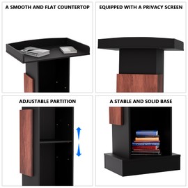 Wood Podium,Lectern Stand,12MM Particle Board,Podium with Storage,Mic Stand Space,Easy Installation Wooden Stand for Restaurants,Churches,Seminars and Schools