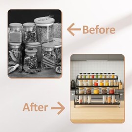 Spice Rack, 4 Tier Spice Rack, No Drilling, Metal, Adjustable, 34 x 26 x 22 cm, Spice Rack, Standing for Kitchen, Cupboard, Worktop, Spice Organiser