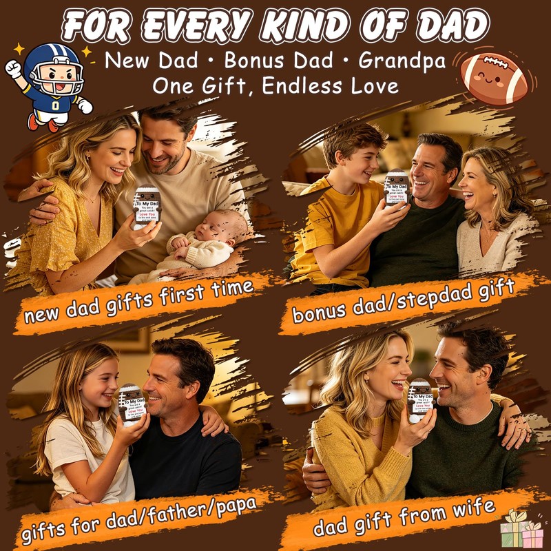 WELLBANEE Football Dad Gifts for New Dady Papa Bonusdad Stepdad