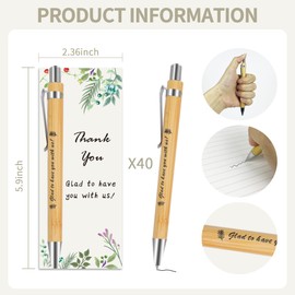 WowMoment Employee Appreciation Gifts, 40 Set Ballpoint Pens with Thank You Bookmark Cards, Back to School Gifts for Teacher Student, Appreciation Gifts for Coworkers Wood Bamboo Pen Party Supplies