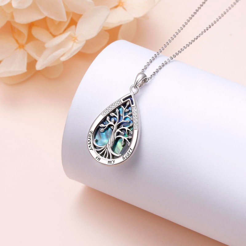 Ladytree 925 Sterling Silver Teardrop Tree of Life Necklaces for