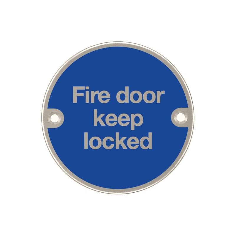 Fire Exit Signs, Disc, Door Signage, Satin Stainless Steel, Blue