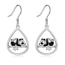 VONALA Panda Earrings 925 Sterling Silver Origami Panda Dangle Dangling Drop Charm Earrings Animal Jewelry Gifts for Women