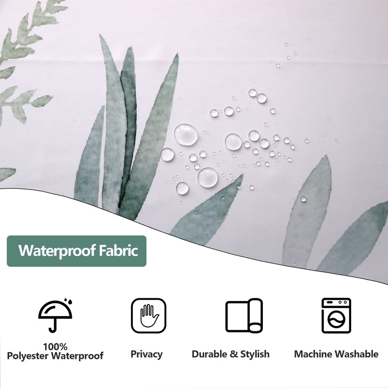 YISURE Long Shower Curtain 200cm Drop for Bathroom, Green Waterproof