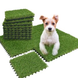 XLX TURF Interlocking Dog Grass Potty Tile, Self Draining Fake Grass Pad for Puppy Tray, Pet Pee Mat Indoor Outdoor Use, 9 Pack 12"X12"