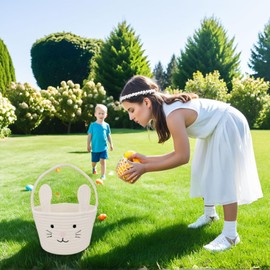 SIAHFNW Easter Basket, Easter Bunny Basket with Handle, Easter Baskets for Kids, Baby Gift Basket, Egg Buckets Gifts Tote Bags Egg Hunt Basket for Boys, Girls, Toddler, Babies, Infant (White)