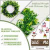 Interchangeable Green Welcome Wreath Sign, 17" Front Door Holiday Decor