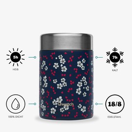 QWETCH - Isothermal Lunch Box - Hanami Blue 600 ml - Stainless Steel Food Box - 5 Hours Warm & 7 Hours Cold - BPA-Free Waterproof Lunch Box for Office, Picnic, Hiking