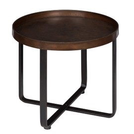Kate and Laurel Zabel Modern Round Metal End Table with Criss Cross Base, Bronze and Black