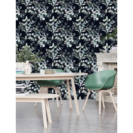 HAOKHOME 93042-3 Peel and Stick Wallpaper Black/Grey Eucalyptus Leaf Floral Wall Mural Home Nursery Boho Decor 17.7in x 32.8ft