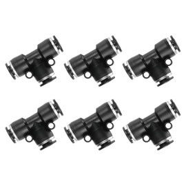 PATIKIL 6 Pcs t Shape 3 Way Push to Connect Fitting, 1/4" OD Tube Reducer Connector Quick Push Lock Adapter Air Hose Fitting for Pneumatic System Pipeline Connection, Black