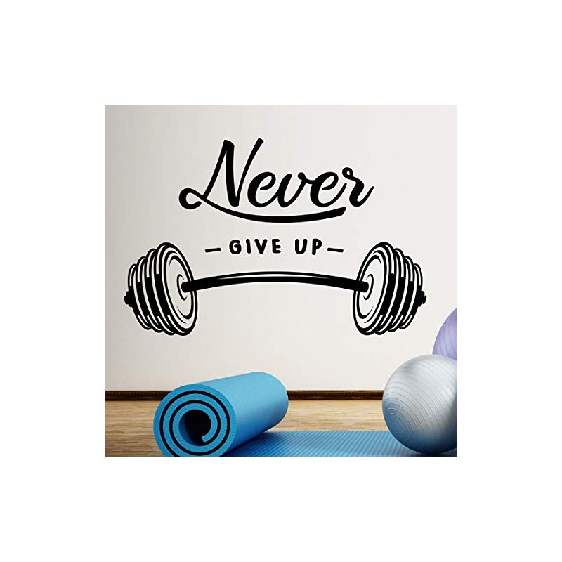 Never Give Up Barbell Wall Sticker Home Gym Motivation Workout