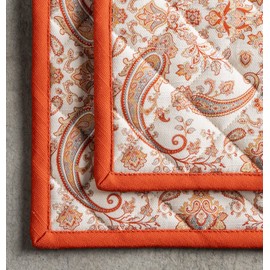 Maison d' Hermine Pot Holders 100% Cotton Set of 2 (20cm x 20cm) Hot Pads Heat Resistant with Bow Pot Holder for Baking, Barbecue, Home, Cachemire - Thanksgiving / Christmas