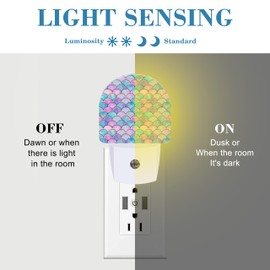 Uiaoiais Night Light for Kids Girls Boys, Watercolor Mermaid Fish Scale Wave LED Night Light Plug into Wall with Dusk to Dawn Sensor for Room Decor, Hallway, Kitchen, Bathroom, Nursery, Stairs